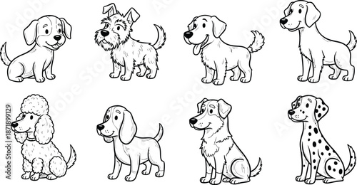Collection of Cute Puppy Illustrations with Various Expressions and Poses