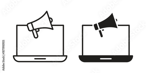 Digital marketing icons in a black filled and outlined style. Set of vector icons