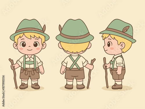 Cute Boy in Traditional Bavarian Lederhosen Outfit.