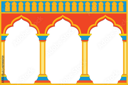 Mughal arch illustration, Mughal Flower Plant Vector Illustration with Ornamental Floral Motifs, 