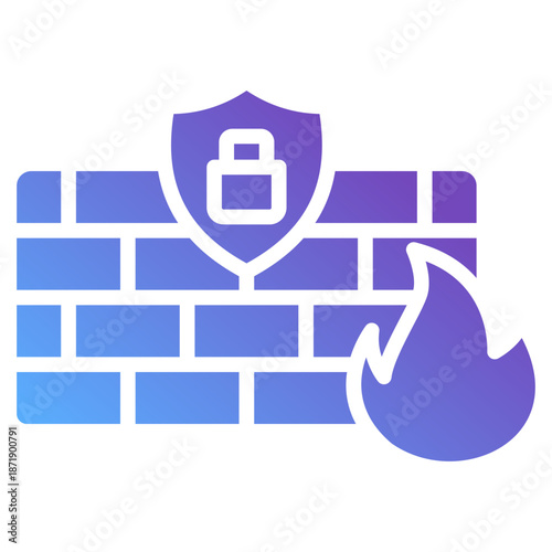 Firewall Gradient Anaglyph Icon – Cybersecurity Network Protection Wall, Secure Firewall Symbol