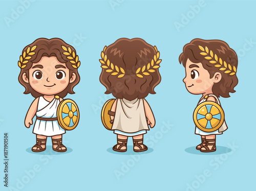 Cute Cartoon Greek Warrior Boy Character.