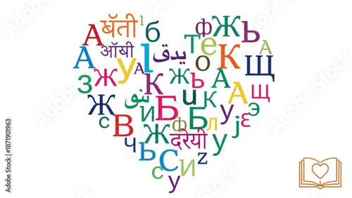 Multilingual Alphabet Letters Forming Heart Shape Symbolizing Love and Diversity
