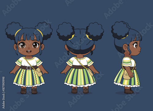 Cute Chibi Girl Character Design Turnaround.