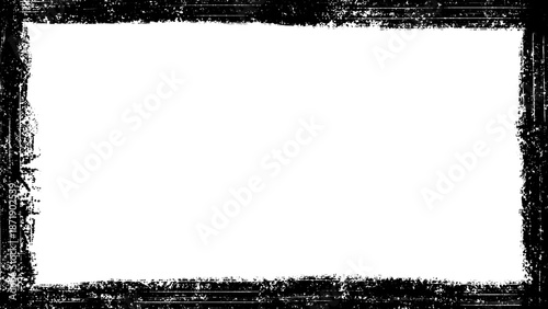 四方に黒い木炭で線を引いた長方形のペイントフレーム。かすれた墨のグランジイラスト。アートワークやプロモーションに適したレトロでビンテージな印象のイラスト素材