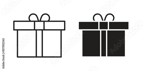 Gift box icons in a black filled and outlined style. Set of vector icons