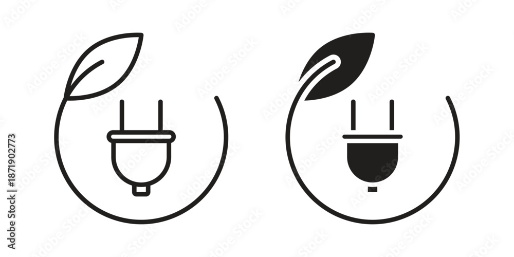 Obraz premium Green energy icons in a black filled and outlined style. Set of vector icons