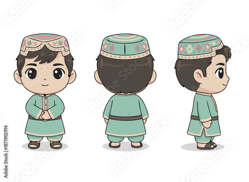 Cute Muslim Boy Character Design.