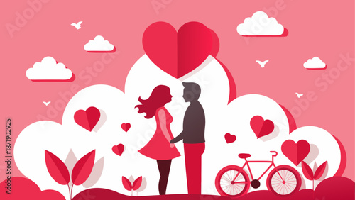 Couple in love surrounded by hearts Vector, illustration