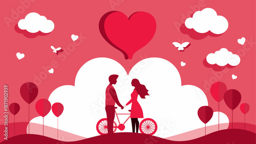 Couple enjoying a romantic bike ride Vector, illustration