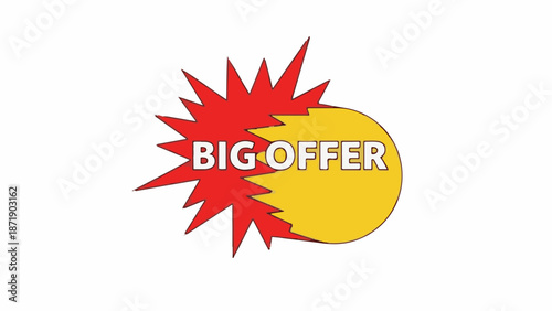 Vibrant burst graphic with text announcing a significant sale, bright colors