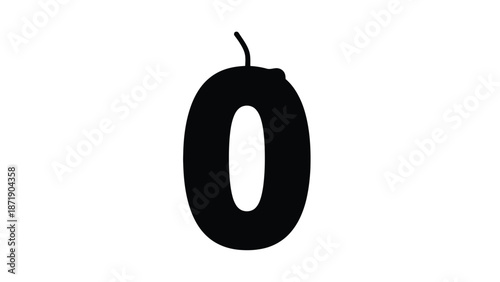 Large black zero number icon with leaf top white white with graphic and illustration and digit and symbol Silhouette vector on whit Background