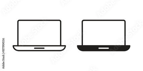 Laptop icons in a black filled and outlined style. Set of vector icons