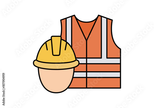 Casco de seguridad amarillo y chaleco reflectante naranja para trabajador