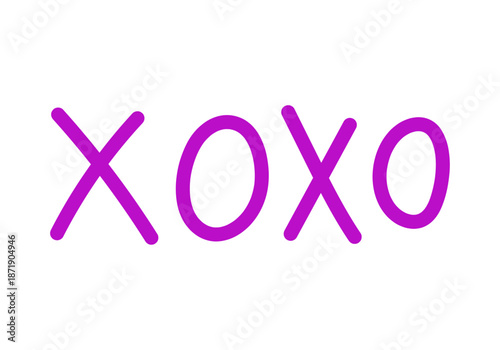 Palabra xoxo escrita en color púrpura sobre un fondo blanco