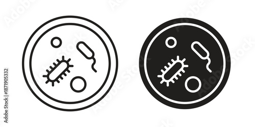 Microorganism icons in a black filled and outlined style. Set of vector icons