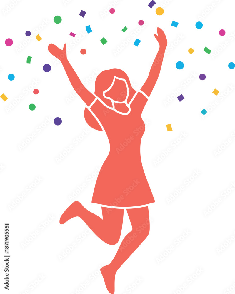 Fototapeta premium Joyful Woman Celebrating International Women's Day with Confetti Illustration