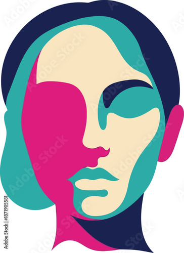 Colorful abstract female portrait illustration for International Women's Day celebration and empowerment campaigns