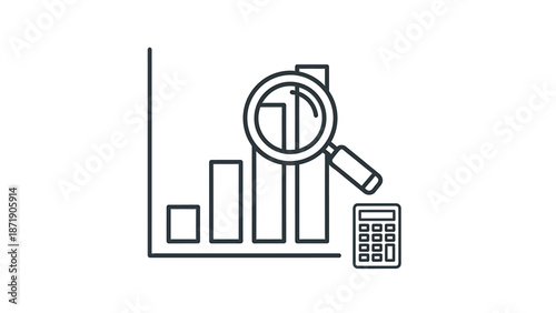 Analyzing Financial Data with Magnifying Glass and Calculator on Graph