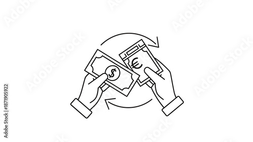 Hands exchanging a credit card and cash in a circular motion