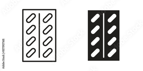 Pill blisters in a black filled and outlined style. Set of vector iconsicons in a black filled and outlined style. Set of vector icons