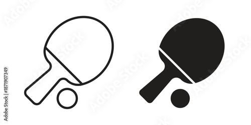 Ping pong icons in a black filled and outlined style. Set of vector icons