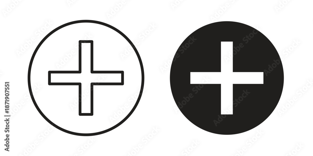 Fototapeta premium Plus icons in a black filled and outlined style. Set of vector icons