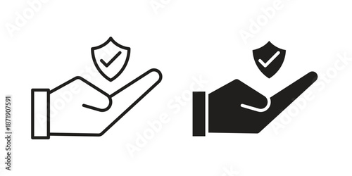 Policyholder icons in a black filled and outlined style. Set of vector icons