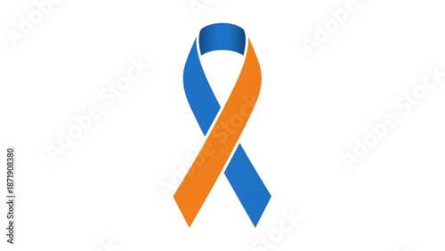 A vector graphic illustration of a blue and orange awareness ribbon on a white background