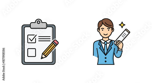 Business professional with a clipboard and document checking tasks or reviewing data