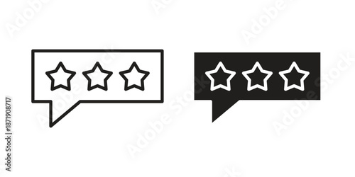 Review icons in a black filled and outlined style. Set of vector icons