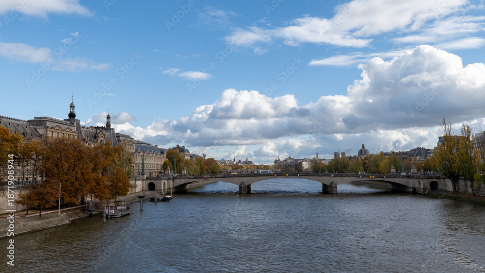 Fototapeta premium View on bridges, embarkment of Seine river, streets, buildings, parks and museums in capital of France, central part of Paris, tourists destination, autumn in Paris