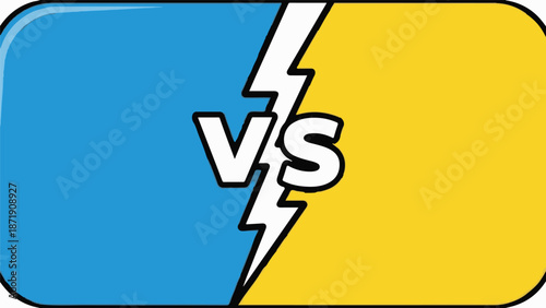 Vibrant versus graphic with blue and yellow halves separated by a lightning bolt