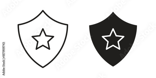 Security badge icons in a black filled and outlined style. Set of vector icons
