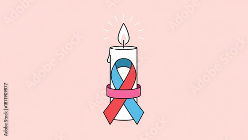 A vector graphic illustration of a candle with a ribbon wrapped around it symbolizing awareness and support