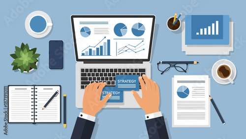 Business Analytics and Online Payment on Laptop.