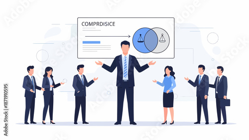 Business Team Meeting on Compromise with Venn Diagram Presentation.