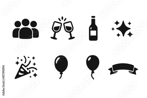 Iconic Celebration Symbols. Friendship toast moment. Filled icon set of friendship toast moment: group icon,