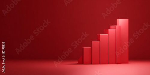 Red 3D Bar Graph Increasing Upwards.