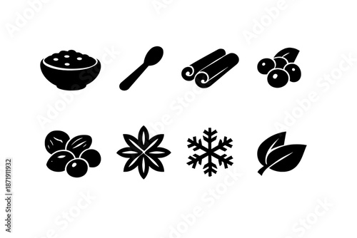 Winter Oatmeal Icons. Winter oatmeal icons. Filled icon set of winter oatmeal icons: oatmeal bowl, spoon,