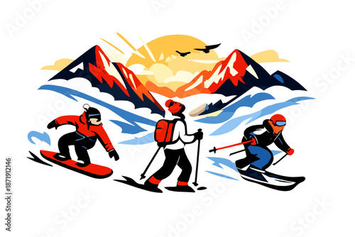 Alpine Sunrise Vibes. Alpine Sunrise Glow. Warm sunrise colors touching sharp mountain ridges, soft mist