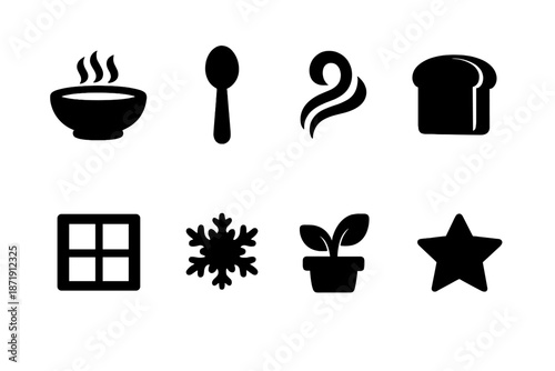 Soup Icon Set. Soup by the window icons. Filled icon set of soup by the window icons: bowl icon, spoon icon,