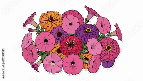 Vibrant bouquet of assorted flowers in pink, purple, and orange hues