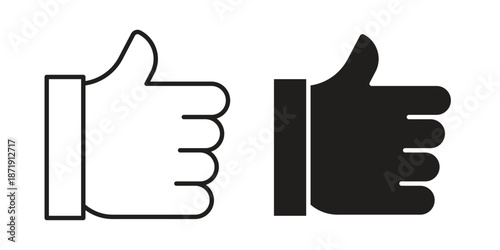 thumbs up icons in a black filled and outlined style. Set of vector icons