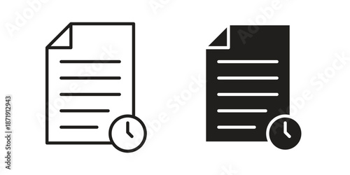 Timesheet icons in a black filled and outlined style. Set of vector icons