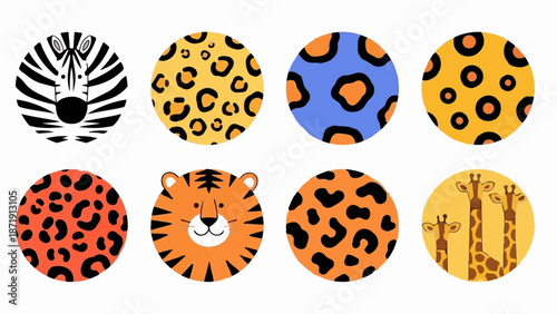 Whimsical animal portraits and patterns in a circle