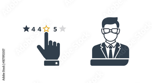 User giving a four star rating with a hand pointing to the selection