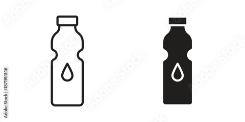 Water bottle icons in a black filled and outlined style. Set of vector icons