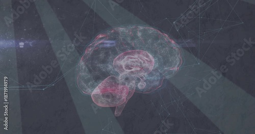 Opening with 3D holographic brain model rotating, revealing inner parts visualizing neural network