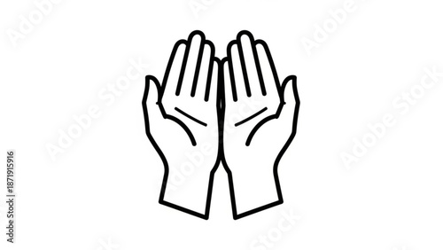 A minimalist vector graphic illustration of two hands clasped together in prayer or celebration